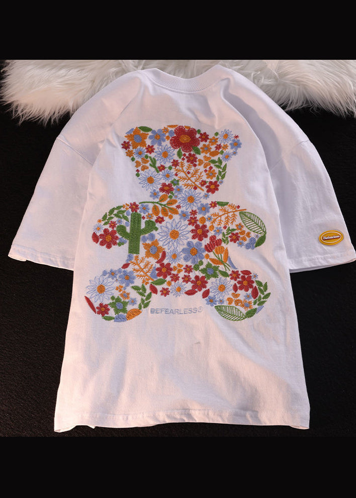 Boutique Black O Neck Embroideried Cotton Men T Shirt Summer