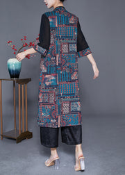 Boutique Black Oversized Patchwork Print Silk Women Sets 3 Pieces Summer