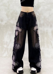Boutique Black Oversized Patchwork Rivet Denim Straigh Pants Spring