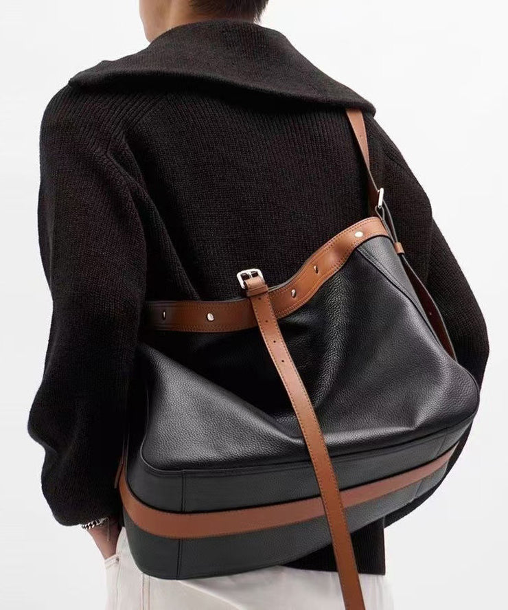 Boutique Black Patchwork Large Capacity Leather Men Messenger Bag