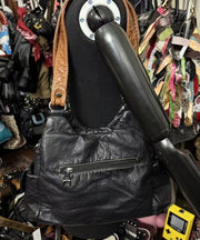 Boutique Black Patchwork Pockets Durable Faux Leather Shoulder Bags