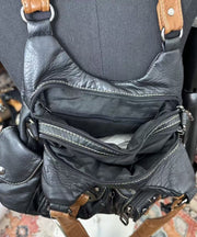 Boutique Black Patchwork Pockets Durable Faux Leather Shoulder Bags