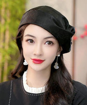 Boutique Black Print Wrinkled Silk Beret Hat