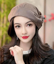 Boutique Black Print Wrinkled Silk Beret Hat