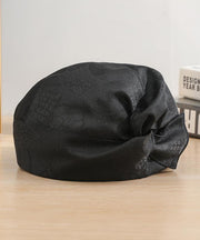 Boutique Black Print Wrinkled Silk Beret Hat