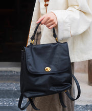 Boutique Black Solid Durable Leather Versatile Womens Backpack Bag