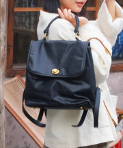 Boutique Black Solid Durable Leather Versatile Womens Backpack Bag