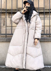 Boutique Black Stand Collar Hooded Drawstring Pockets Cotton blend Cinch Coats Winter