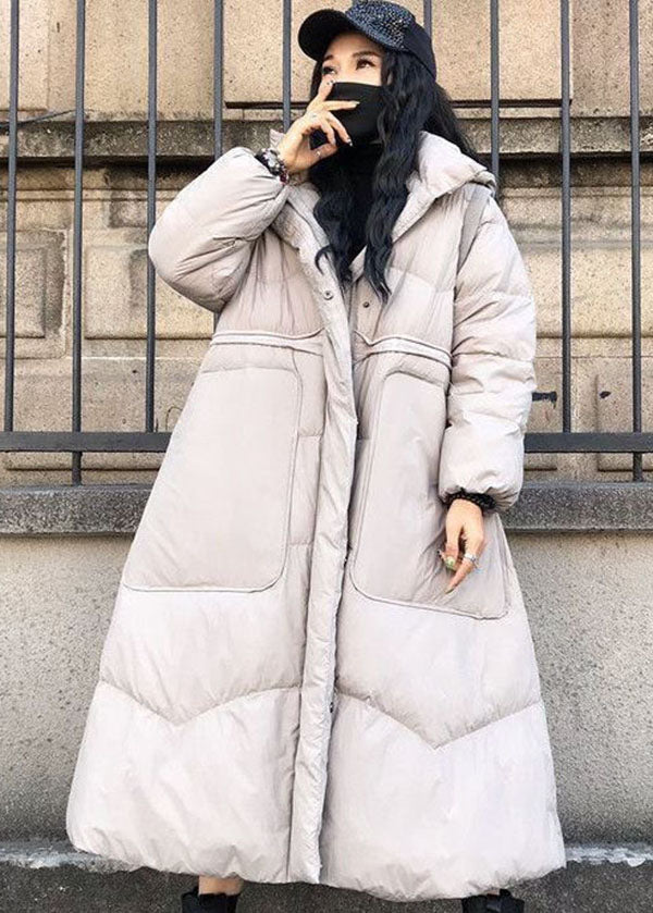 Boutique Black Stand Collar Hooded Drawstring Pockets Cotton blend Cinch Coats Winter