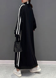 Boutique Black Stand Collar Zip Up Cotton Sweatshirt Dress Spring