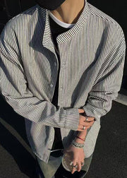 Boutique Black Striped Button Cotton Men's Shirts Spring