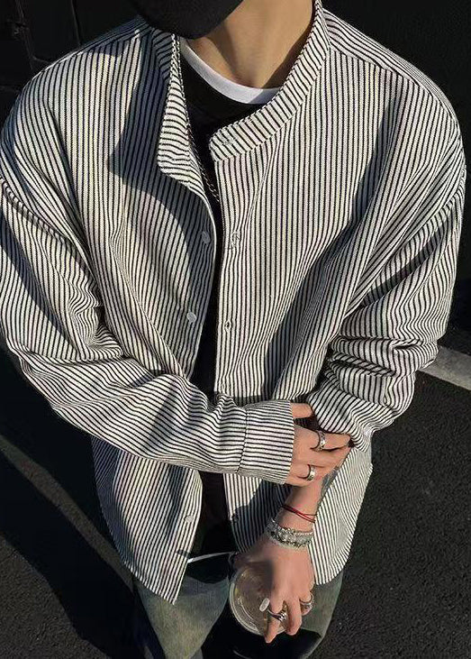 Boutique Black Striped Button Cotton Men&