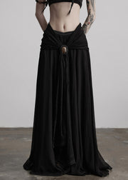 Boutique Black Tasseled Patchwork Exra Large Hem Silk Skirts Fall