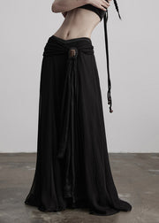 Boutique Black Tasseled Patchwork Exra Large Hem Silk Skirts Fall