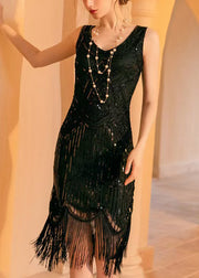 Boutique Black Tasseled Sequins Mini Dress Sleeveless