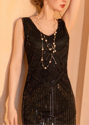 Boutique Black Tasseled Sequins Mini Dress Sleeveless