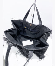 Boutique Black Tasseled Weave Faux Leather Tote Handbag
