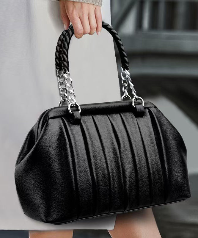 Boutique Black Wrinkled Durable Calf Leather Tote Bag