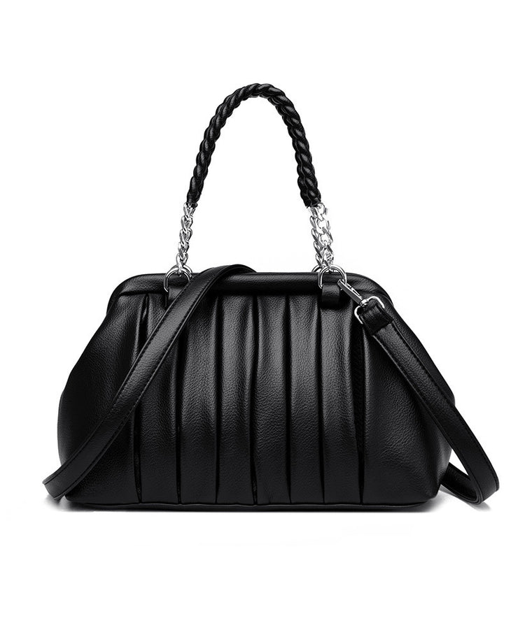 Boutique Black Wrinkled Durable Calf Leather Tote Bag