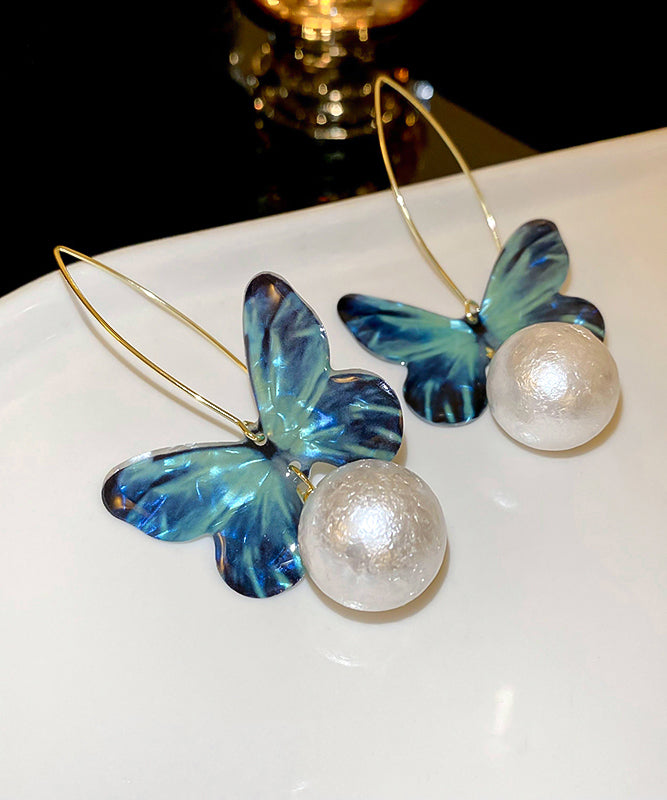 Boutique Blue Acrylic Butterfly Pearl Hoop Earrings