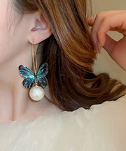 Boutique Blue Acrylic Butterfly Pearl Hoop Earrings