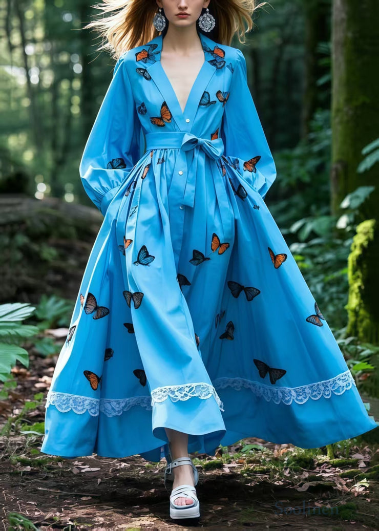 Boutique Blue Butterfly Exra Large Hem Cotton Tunic Dresses Spring