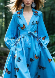 Boutique Blue Butterfly Exra Large Hem Cotton Tunic Dresses Spring