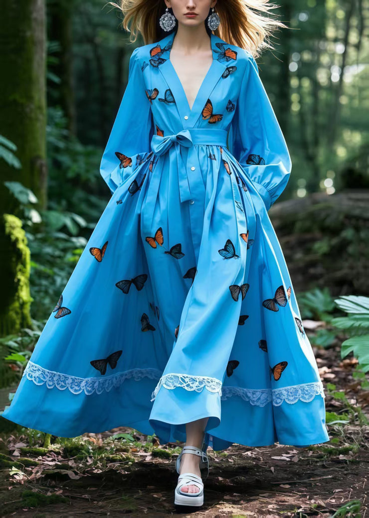 Boutique Blue Butterfly Exra Large Hem Cotton Tunic Dresses Spring