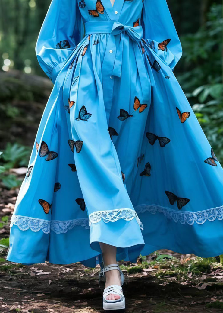 Boutique Blue Butterfly Exra Large Hem Cotton Tunic Dresses Spring