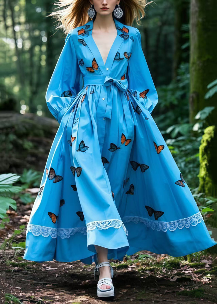 Boutique Blue Butterfly Exra Large Hem Cotton Tunic Dresses Spring