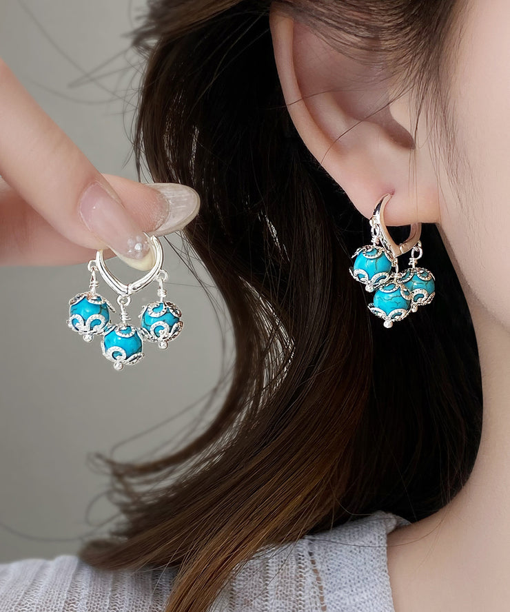 Boutique Blue Copper Overgild Turquoise Tassel Drop Earrings