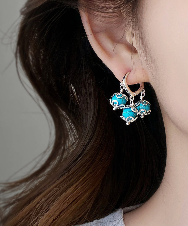 Boutique Blue Copper Overgild Turquoise Tassel Drop Earrings