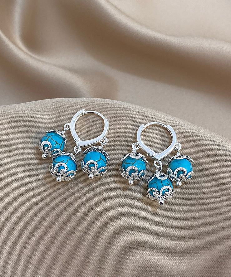 Boutique Blue Copper Overgild Turquoise Tassel Drop Earrings