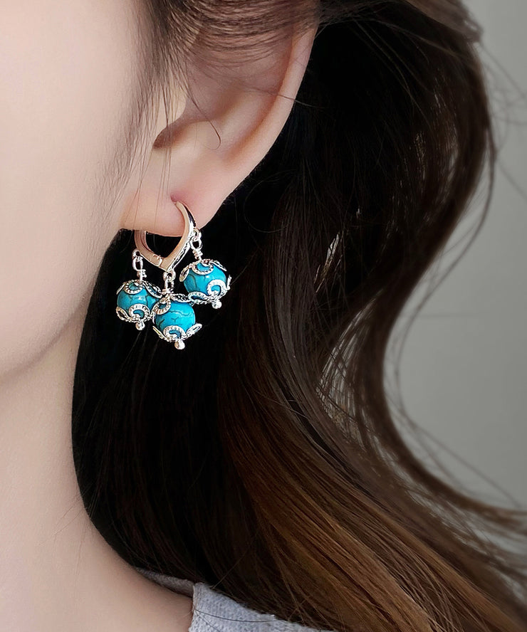 Boutique Blue Copper Overgild Turquoise Tassel Drop Earrings
