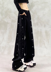 Boutique Blue Embroidered Zircon Patchwork Denim Pants Fall