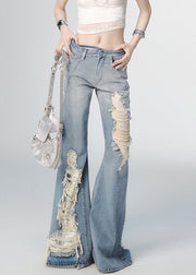 Boutique Blue High Waist Hole Flared Jeans Fall