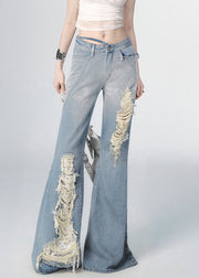 Boutique Blue High Waist Hole Flared Jeans Fall