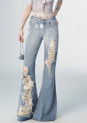 Boutique Blue High Waist Hole Flared Jeans Fall