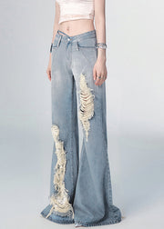 Boutique Blue High Waist Hole Flared Jeans Fall