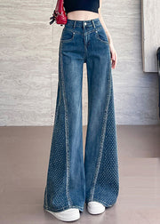 Boutique Blue High Waist Patchwork Denim Flare Bottoms Pants Fall