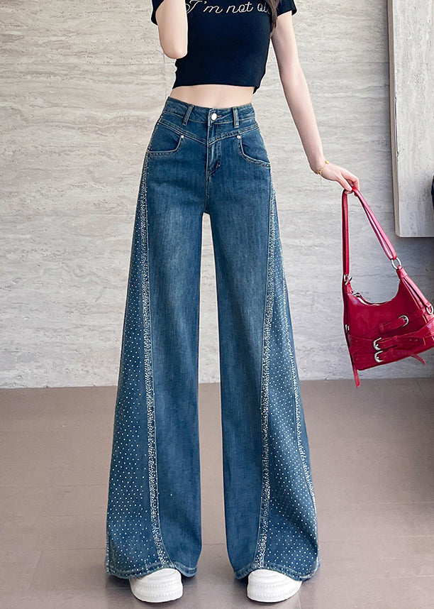 Boutique Blue High Waist Patchwork Denim Flare Bottoms Pants Fall