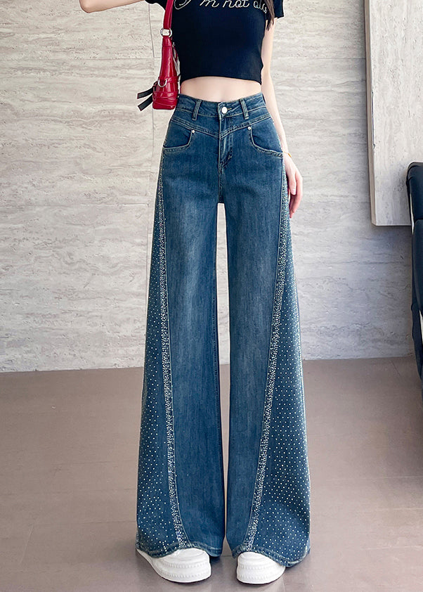 Boutique Blue High Waist Patchwork Denim Flare Bottoms Pants Fall