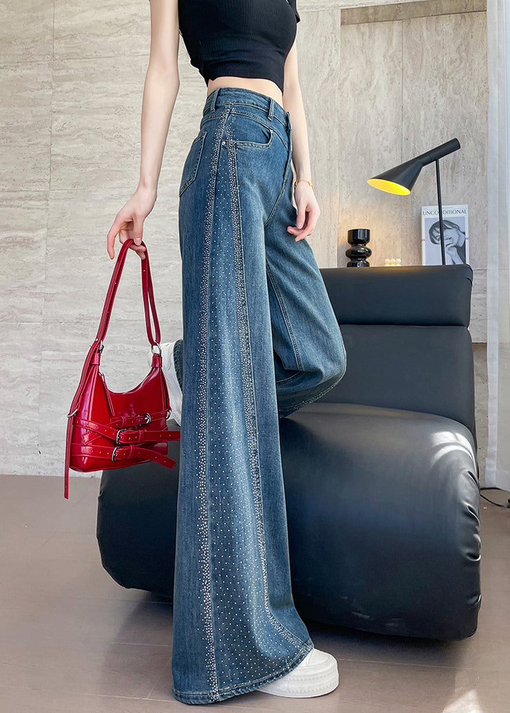 Boutique Blue High Waist Patchwork Denim Flare Bottoms Pants Fall
