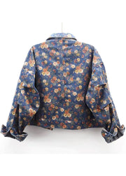 Boutique Blue Peter Pan Collar Print Denim Coats Fall