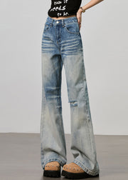 Boutique Blue Pockets High Waist Denim Ripped Pants Fall