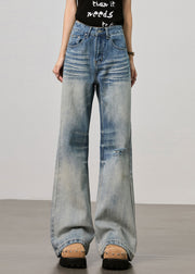 Boutique Blue Pockets High Waist Denim Ripped Pants Fall