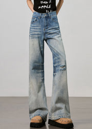 Boutique Blue Pockets High Waist Denim Ripped Pants Fall