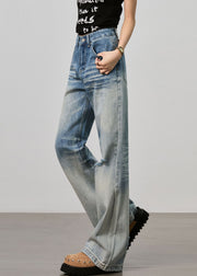 Boutique Blue Pockets High Waist Denim Ripped Pants Fall