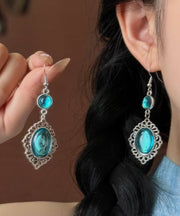 Boutique Blue Sterling Silver Gem Stone Hollow Out Drop Earrings
