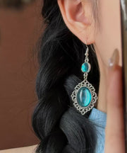 Boutique Blue Sterling Silver Gem Stone Hollow Out Drop Earrings